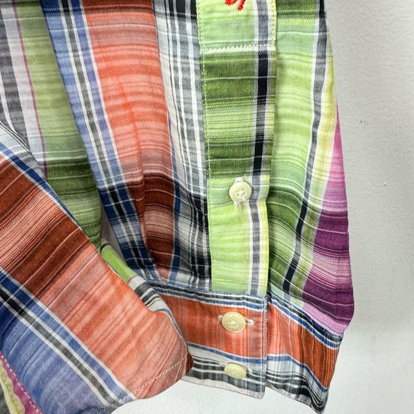 Robert Graham Size Large Bright Plaid Flip Cuff Shirt Button Front Pink Green - Picture 7 of 8